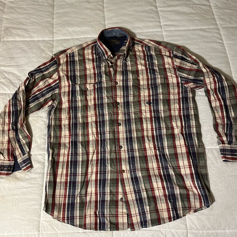 Roper Vintage Western Blue , Burgundy, Green And‎ Cream Plaid XL Button Down